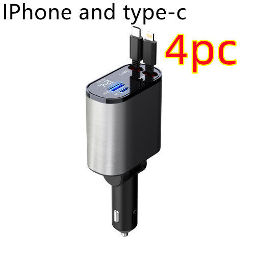 Metal Car Charger 100W Super Fast Charging - Cigarette Lighter USB And TYPE-C Adapter