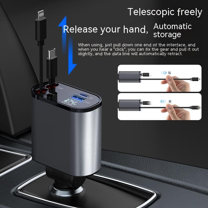 Metal Car Charger 100W Super Fast Charging - Cigarette Lighter USB And TYPE-C Adapter