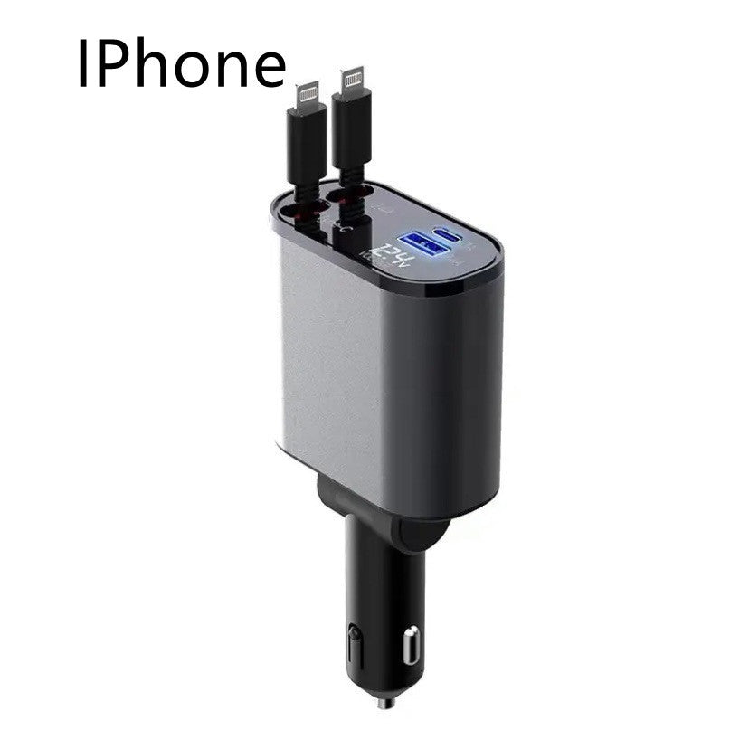 Metal Car Charger 100W Super Fast Charging - Cigarette Lighter USB And TYPE-C Adapter