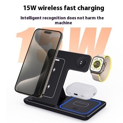 15W 3 In 1 LED Fast Wireless Charger Stand For Smart Phone, Watch & Airpod pros
