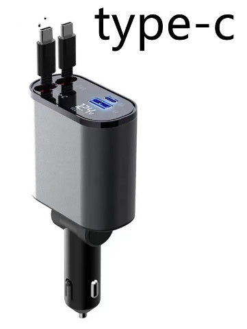 Metal Car Charger 100W Super Fast Charging - Cigarette Lighter USB And TYPE-C Adapter