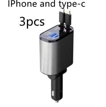 Metal Car Charger 100W Super Fast Charging - Cigarette Lighter USB And TYPE-C Adapter