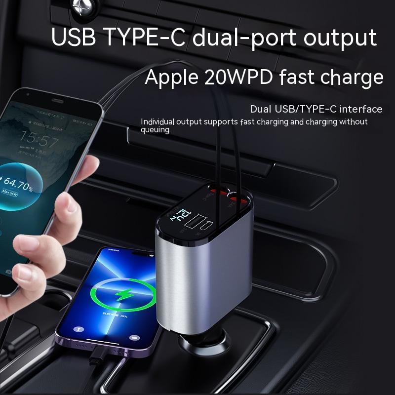 Metal Car Charger 100W Super Fast Charging - Cigarette Lighter USB And TYPE-C Adapter
