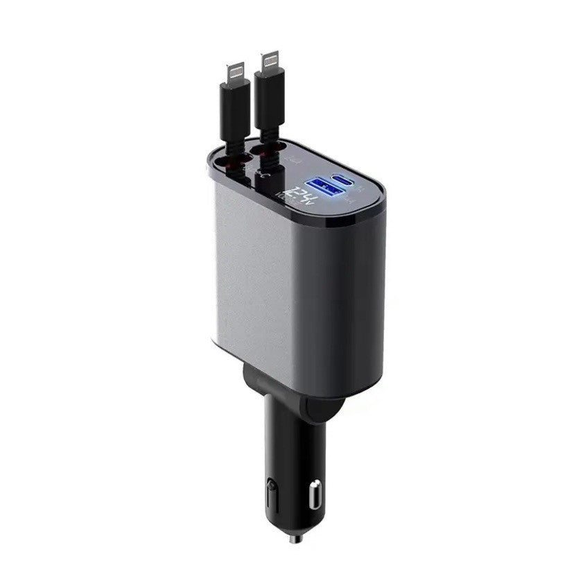 Metal Car Charger 100W Super Fast Charging - Cigarette Lighter USB And TYPE-C Adapter